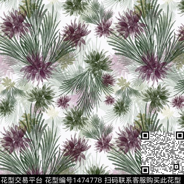 花卉热带华亿平台手绘花卉数码印花华亿平台下载（图片编号: 1474778） - 瓦栏（Walan）
