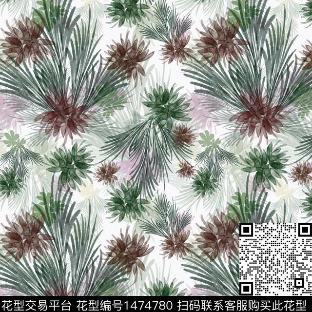 花卉热带华亿平台手绘花卉数码印花华亿平台下载（图片编号: 1474780） - 瓦栏（Walan）