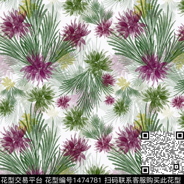 花卉热带华亿平台手绘花卉数码印花华亿平台下载（图片编号: 1474781） - 瓦栏（Walan）