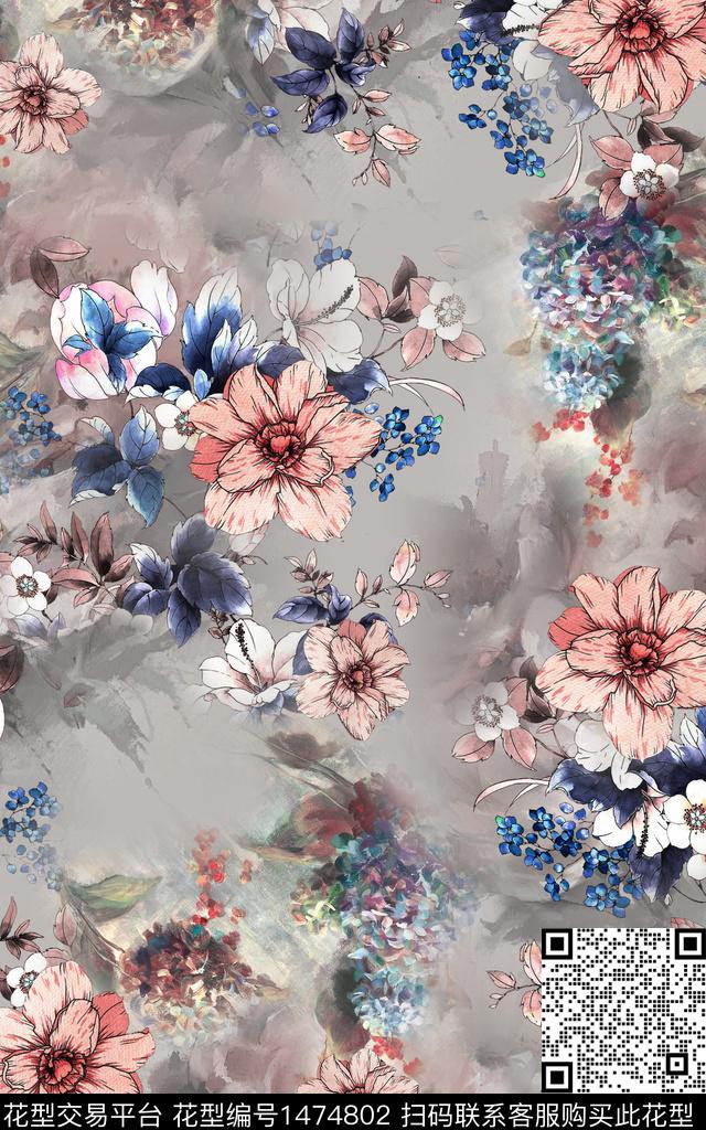 肌理数码华亿平台花卉数码印花华亿平台下载（图片编号: 1474802） - 瓦栏（Walan）