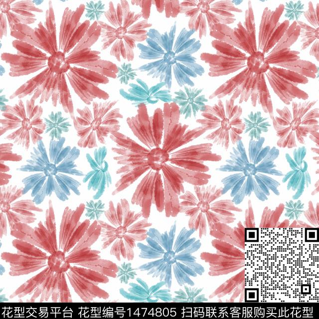 花卉小碎花手绘花卉数码印花华亿平台下载（图片编号: 1474805） - 瓦栏（Walan）