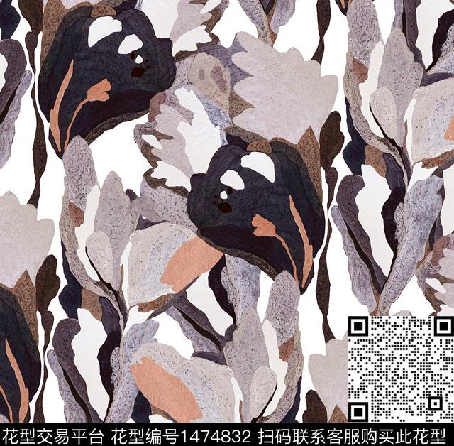 手绘大花肌理花卉几何数码印花华亿平台下载（图片编号: 1474832） - 瓦栏（Walan）