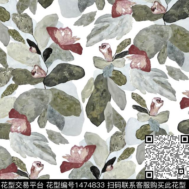 手绘大花肌理花卉几何数码印花华亿平台下载（图片编号: 1474833） - 瓦栏（Walan）