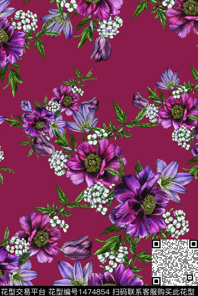 花卉年轻女性审数码印花华亿平台下载（图片编号: 1474854） - 瓦栏（Walan）