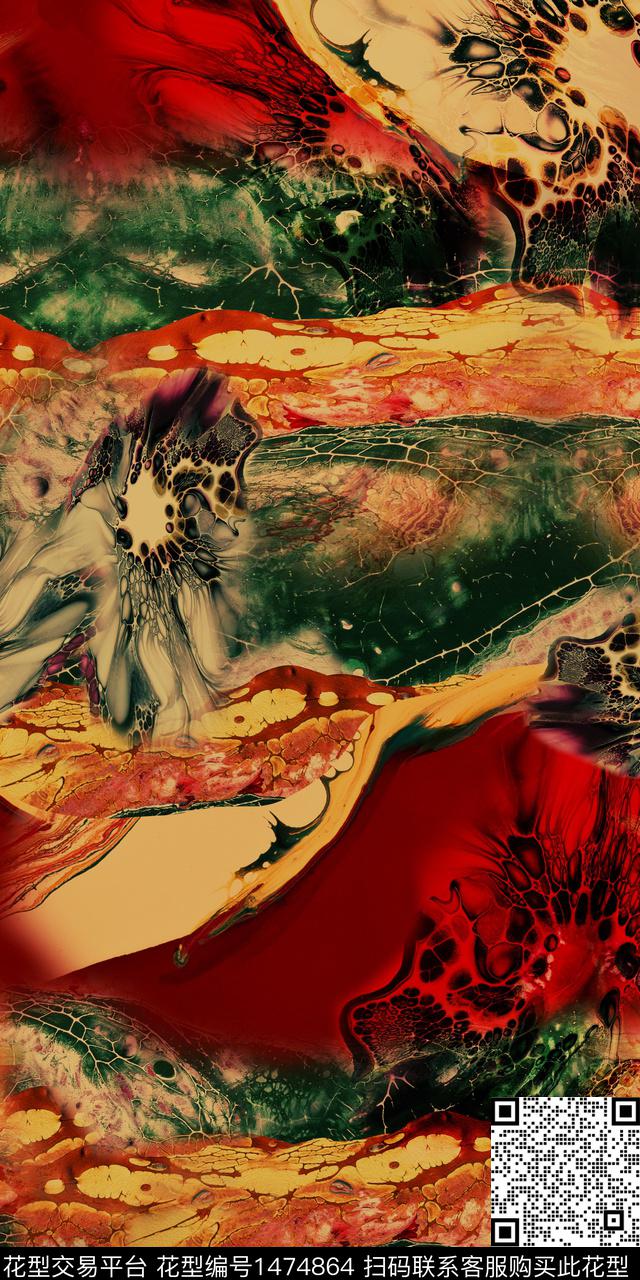 大牌风抽象真丝数码印花华亿平台下载（图片编号: 1474864） - 瓦栏（Walan）