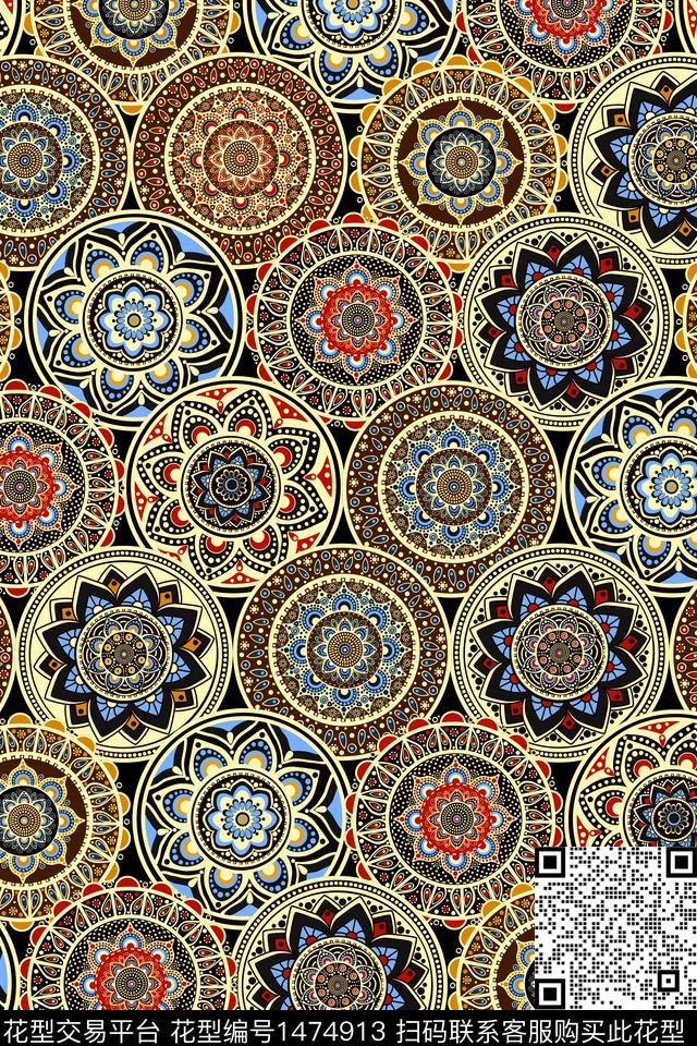 几何民族风大牌风数码印花华亿平台下载（图片编号: 1474913） - 瓦栏（Walan）