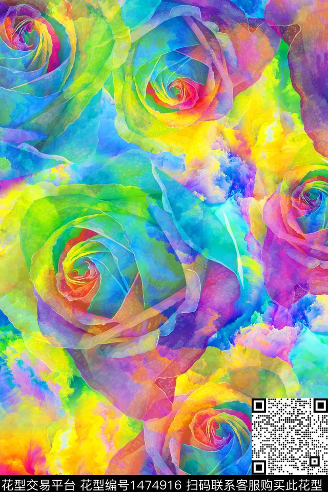 玫瑰花大花中国风数码印花华亿平台下载（图片编号: 1474916） - 瓦栏（Walan）