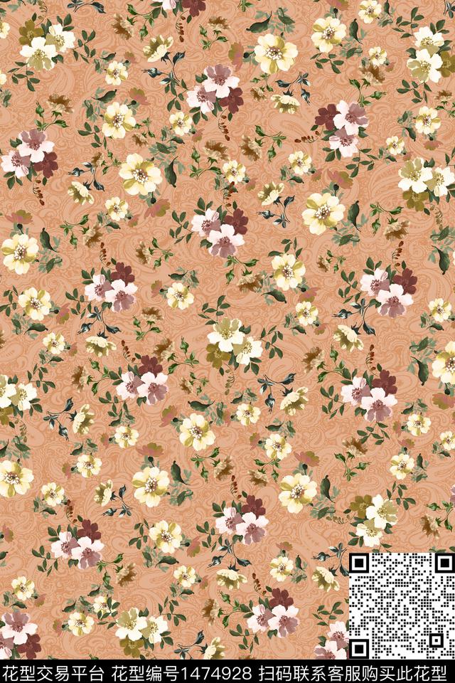 花卉大牌风真丝数码印花华亿平台下载（图片编号: 1474928） - 瓦栏（Walan）