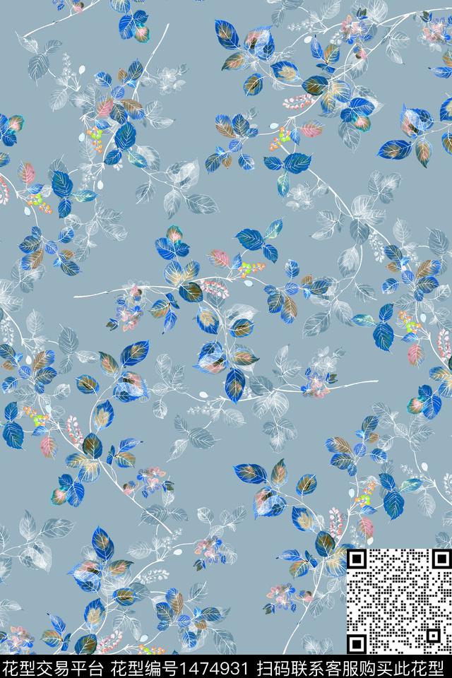 花卉大牌风真丝数码印花华亿平台下载（图片编号: 1474931） - 瓦栏（Walan）