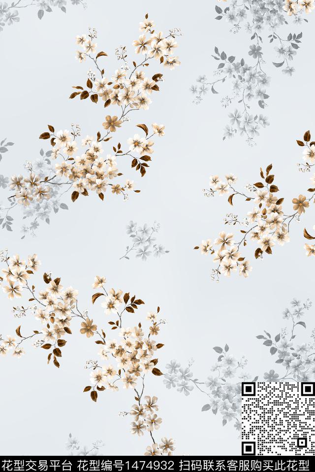 花卉大牌风真丝数码印花华亿平台下载（图片编号: 1474932） - 瓦栏（Walan）