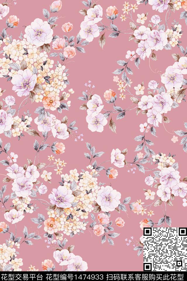 花卉大牌风真丝数码印花华亿平台下载（图片编号: 1474933） - 瓦栏（Walan）