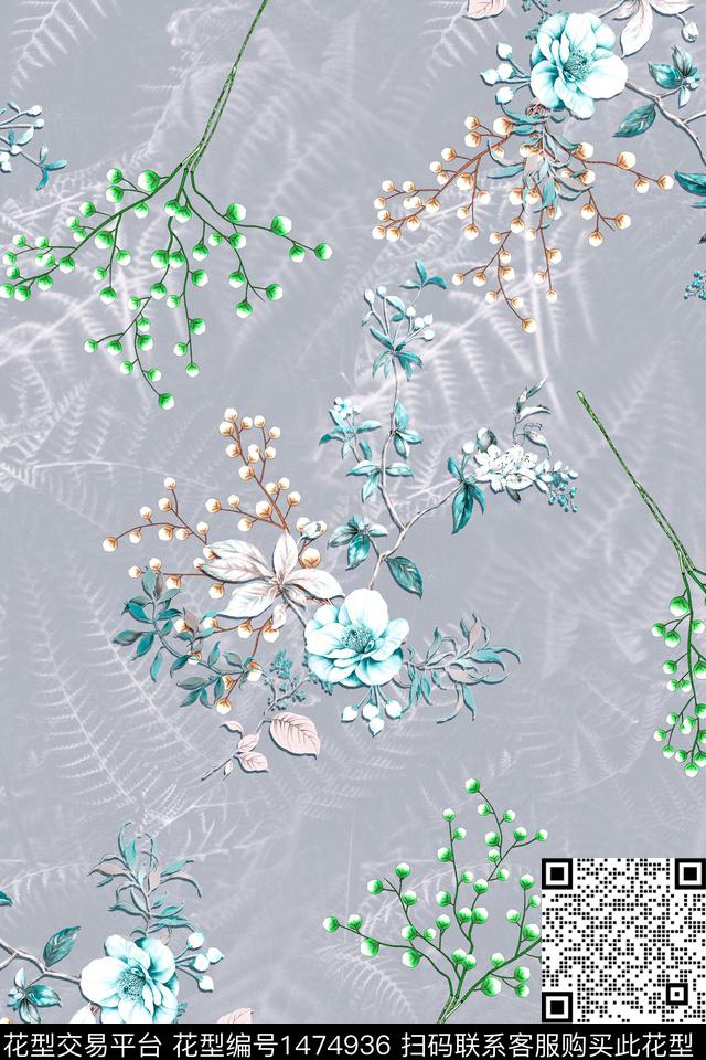 花卉大牌风真丝数码印花华亿平台下载（图片编号: 1474936） - 瓦栏（Walan）