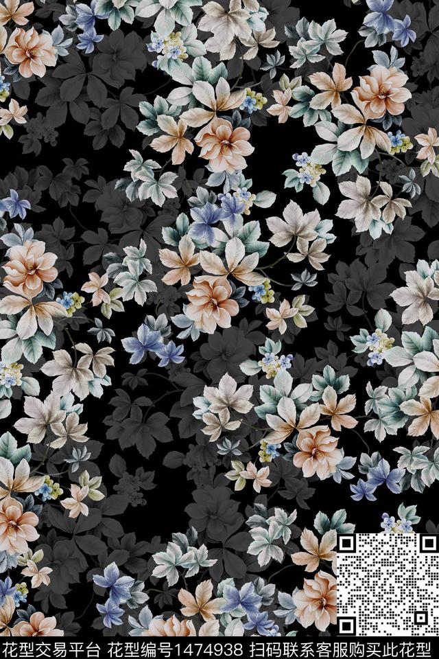 花卉大牌风真丝数码印花华亿平台下载（图片编号: 1474938） - 瓦栏（Walan）