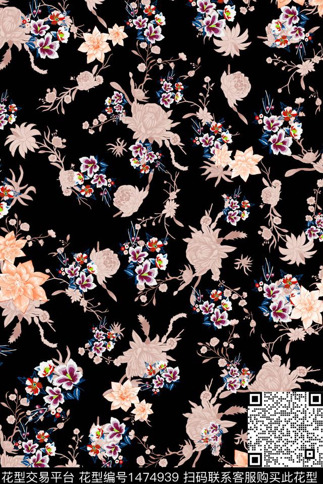 花卉大牌风真丝数码印花华亿平台下载（图片编号: 1474939） - 瓦栏（Walan）