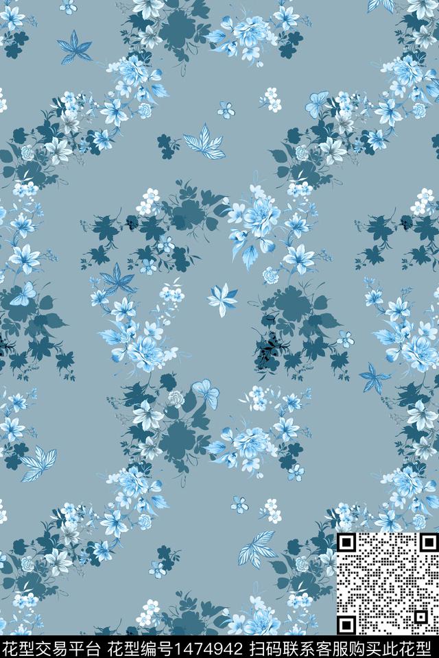 花卉大牌风真丝数码印花华亿平台下载（图片编号: 1474942） - 瓦栏（Walan）
