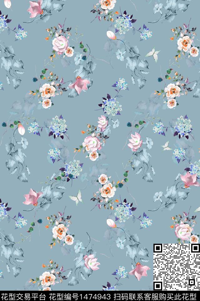 花卉大牌风真丝数码印花华亿平台下载（图片编号: 1474943） - 瓦栏（Walan）