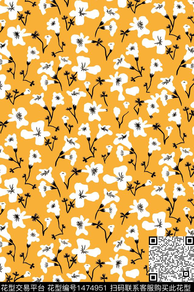 小碎花手绘花卉植物数码印花华亿平台下载（图片编号: 1474951） - 瓦栏（Walan）