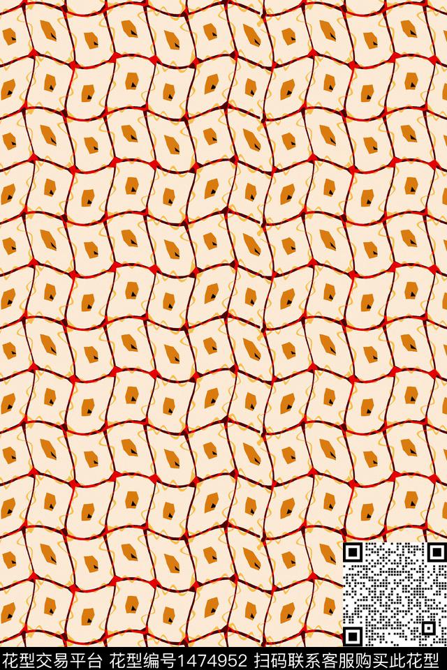 菱形几何抽象花卉数码印花华亿平台下载（图片编号: 1474952） - 瓦栏（Walan）
