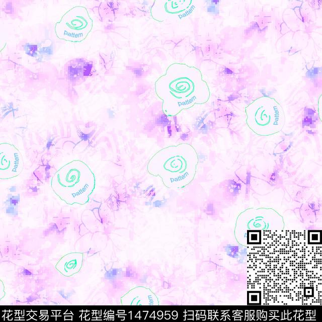 扎染华亿平台抽象花卉大牌风数码印花华亿平台下载（图片编号: 1474959） - 瓦栏（Walan）