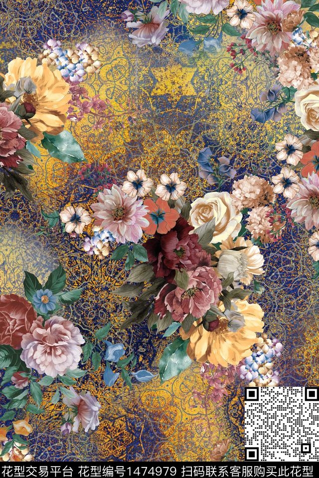 花卉中老年花抽象底纹数码印花华亿平台下载（图片编号: 1474979） - 瓦栏（Walan）