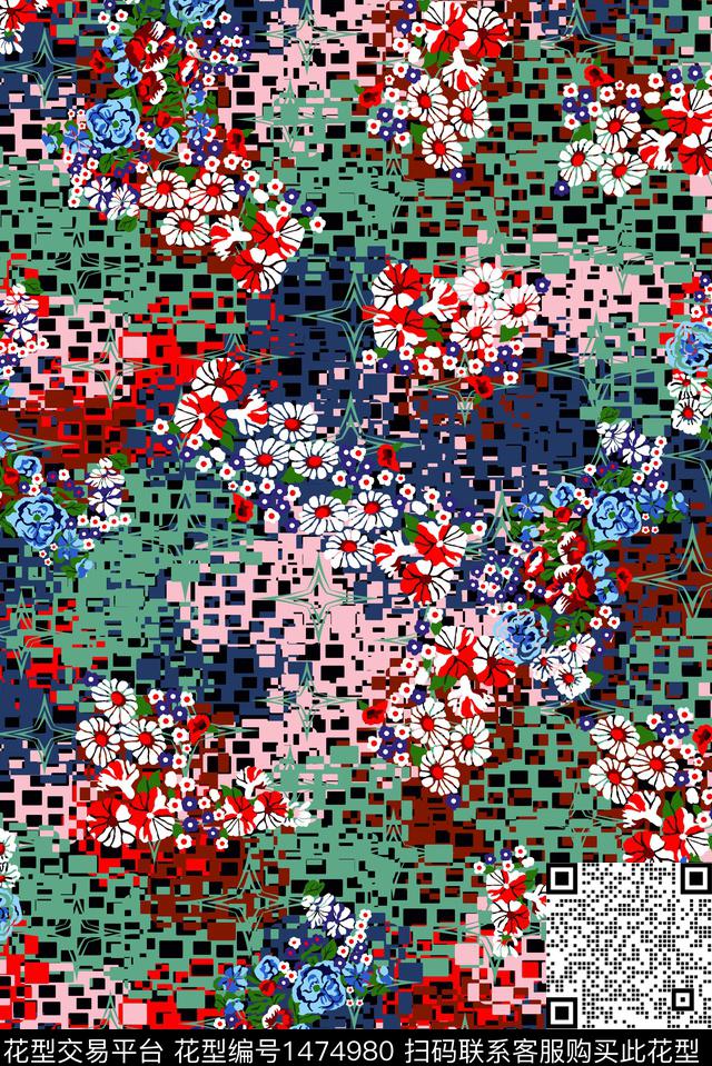 几何抽象小碎花数码印花华亿平台下载（图片编号: 1474980） - 瓦栏（Walan）