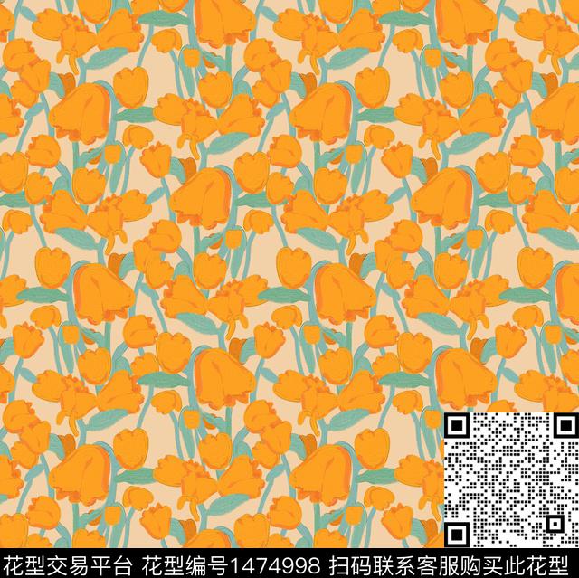 郁金香小碎花审数码印花华亿平台下载（图片编号: 1474998） - 瓦栏（Walan）