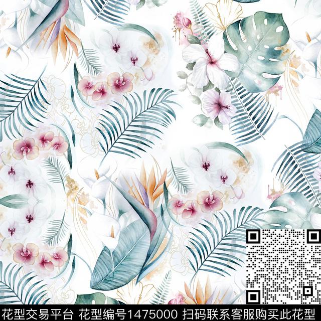 天堂鸟绿植树叶龟背竹数码印花华亿平台下载（图片编号: 1475000） - 瓦栏（Walan）