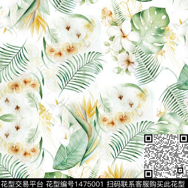 天堂鸟绿植树叶龟背竹数码印花华亿平台下载（图片编号: 1475001） - 瓦栏（Walan）