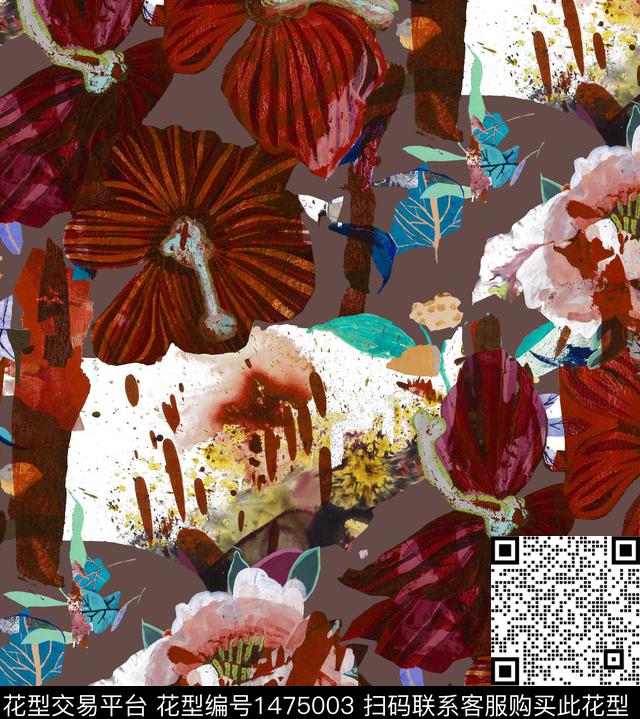 虞美人兰花手绘玫瑰数码印花华亿平台下载（图片编号: 1475003） - 瓦栏（Walan）