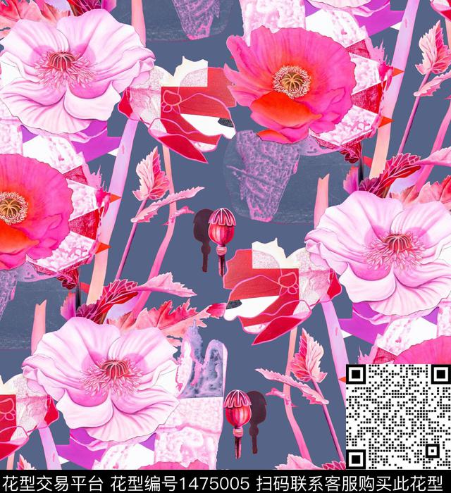 虞美人兰花手绘玫瑰数码印花华亿平台下载（图片编号: 1475005） - 瓦栏（Walan）