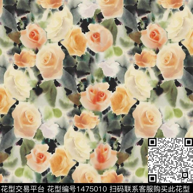 虞美人兰花手绘玫瑰数码印花华亿平台下载（图片编号: 1475010） - 瓦栏（Walan）