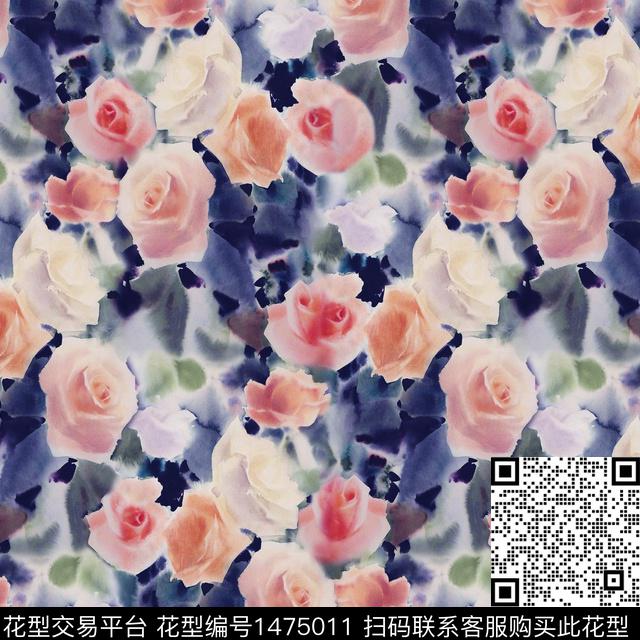 虞美人兰花手绘玫瑰数码印花华亿平台下载（图片编号: 1475011） - 瓦栏（Walan）