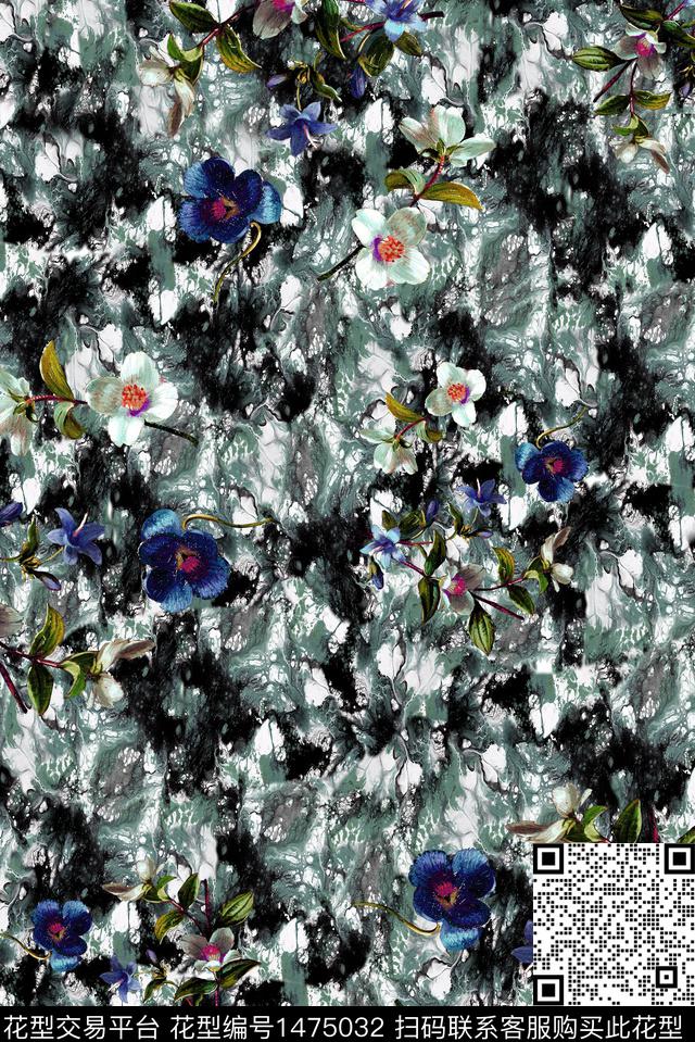 彩底花卉女装丝绒数码印花华亿平台下载（图片编号: 1475032） - 瓦栏（Walan）