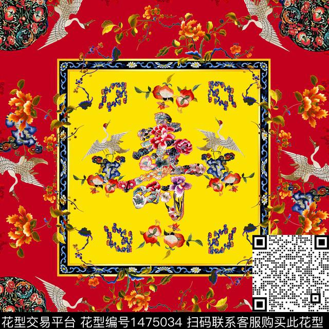 方巾传统纹样婚庆数码印花华亿平台下载（图片编号: 1475034） - 瓦栏（Walan）