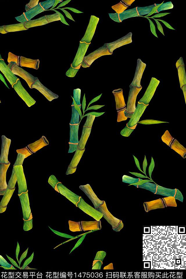 植物树枝真丝数码印花华亿平台下载（图片编号: 1475036） - 瓦栏（Walan）