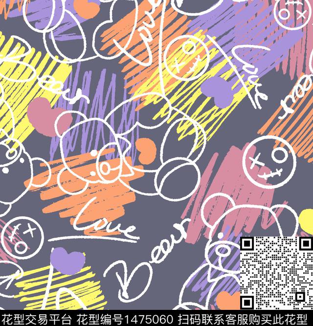 涂鸦字母卡通传统印花华亿平台下载（图片编号: 1475060） - 瓦栏（Walan）