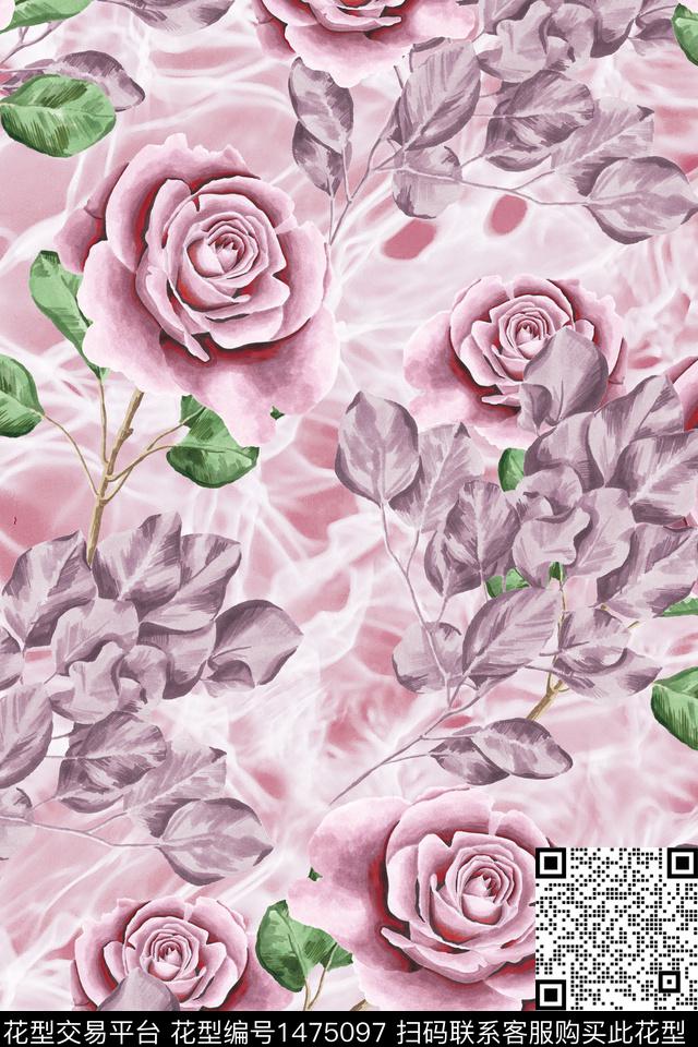 玫瑰花花卉春夏华亿平台数码印花华亿平台下载（图片编号: 1475097） - 瓦栏（Walan）