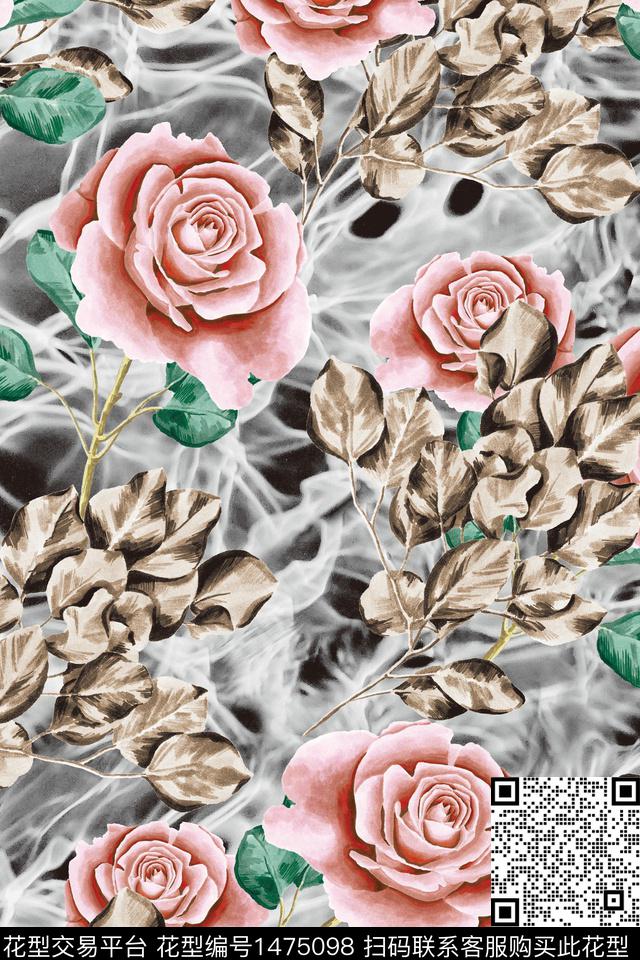 玫瑰花花卉春夏华亿平台数码印花华亿平台下载（图片编号: 1475098） - 瓦栏（Walan）