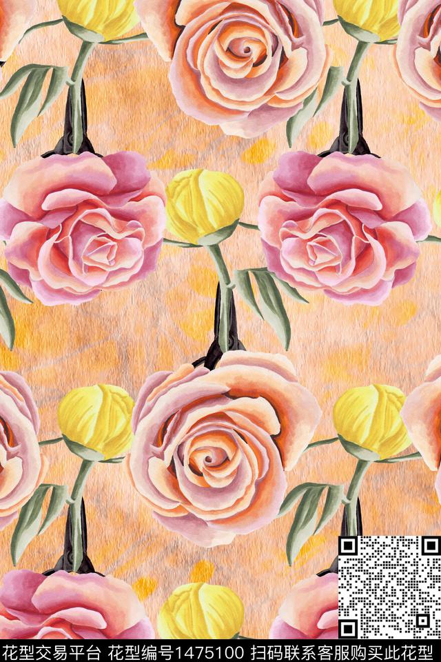花卉春夏华亿平台手绘花卉数码印花华亿平台下载（图片编号: 1475100） - 瓦栏（Walan）