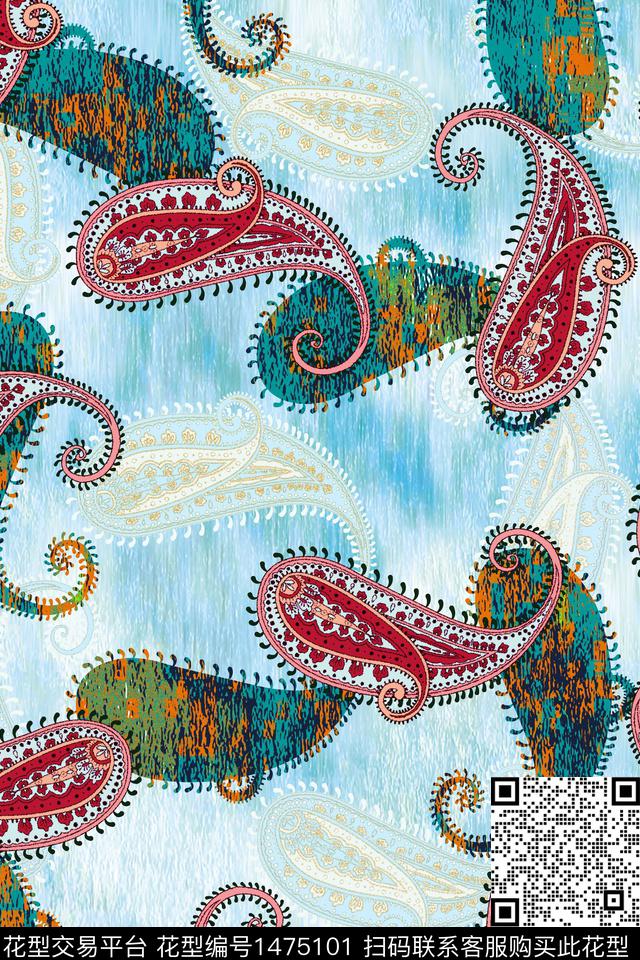 民族风佩斯利底纹数码印花华亿平台下载（图片编号: 1475101） - 瓦栏（Walan）