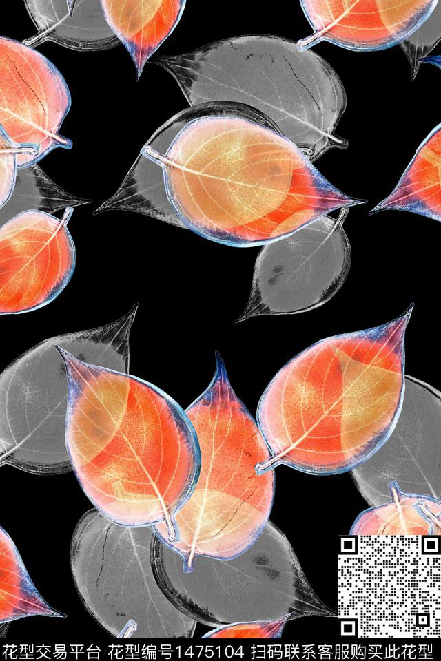 香水瓶黑底花卉绿植树叶数码印花华亿平台下载（图片编号: 1475104） - 瓦栏（Walan）