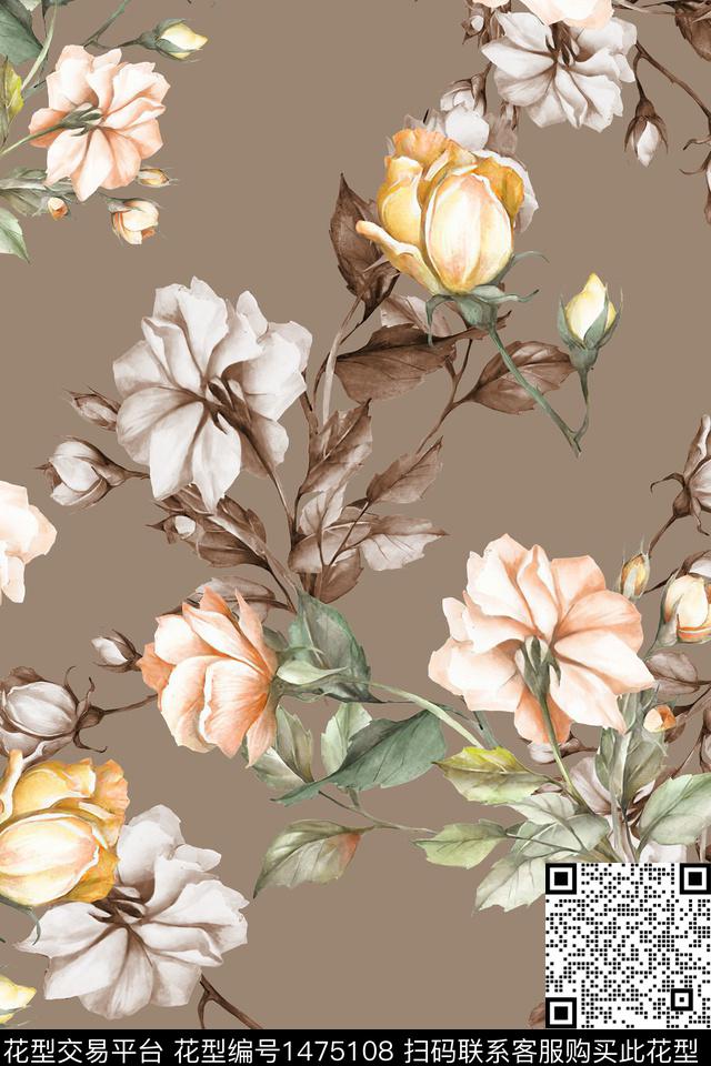 绿植树叶水彩大牌风数码印花华亿平台下载（图片编号: 1475108） - 瓦栏（Walan）