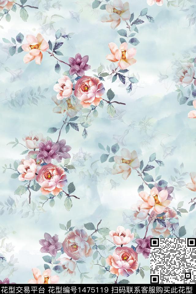 花卉小清新真丝数码印花华亿平台下载（图片编号: 1475119） - 瓦栏（Walan）