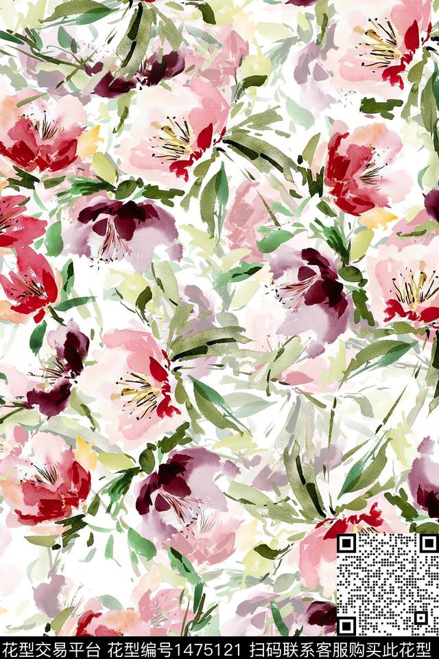花卉小清新真丝数码印花华亿平台下载（图片编号: 1475121） - 瓦栏（Walan）