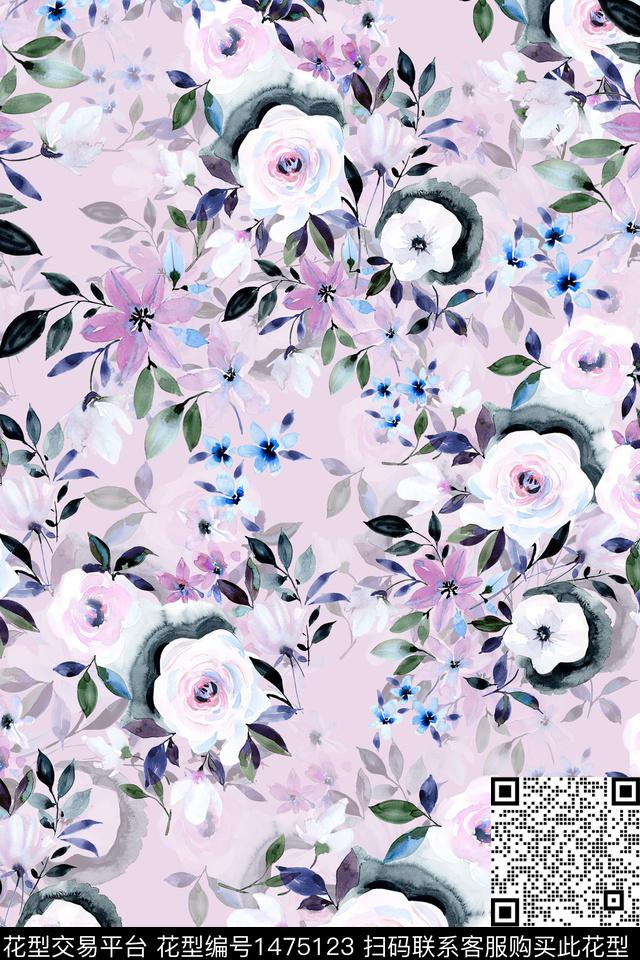 花卉小清新真丝数码印花华亿平台下载（图片编号: 1475123） - 瓦栏（Walan）