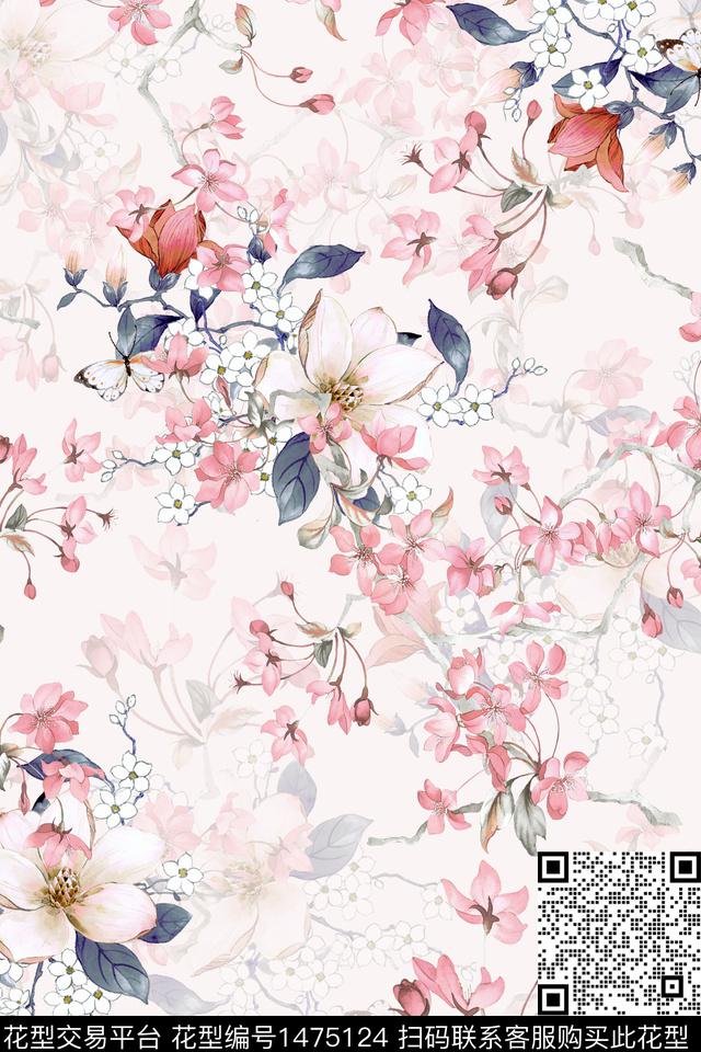 花卉小清新真丝数码印花华亿平台下载（图片编号: 1475124） - 瓦栏（Walan）