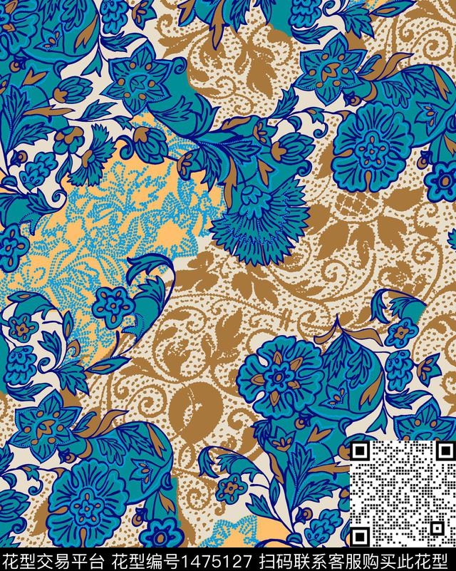 线条画佩斯利民族风传统印花华亿平台下载（图片编号: 1475127） - 瓦栏（Walan）