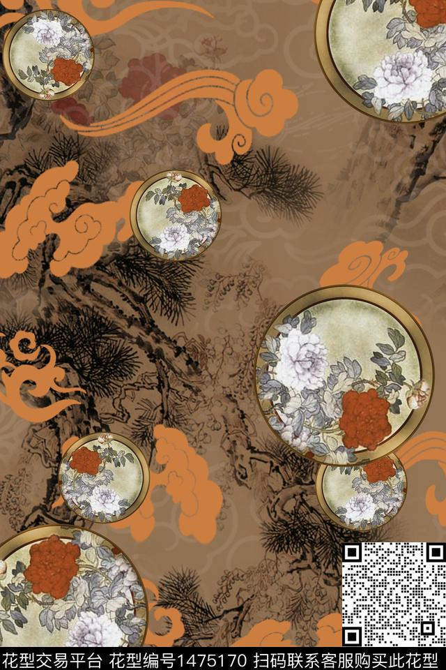 祥云树月季花数码印花华亿平台下载（图片编号: 1475170） - 瓦栏（Walan）