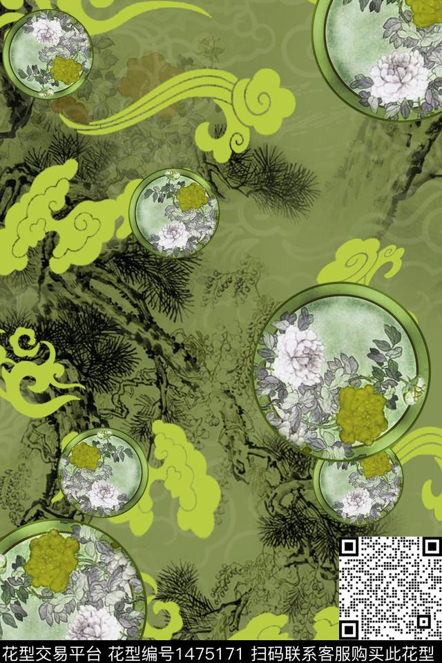 祥云树月季花数码印花华亿平台下载（图片编号: 1475171） - 瓦栏（Walan）