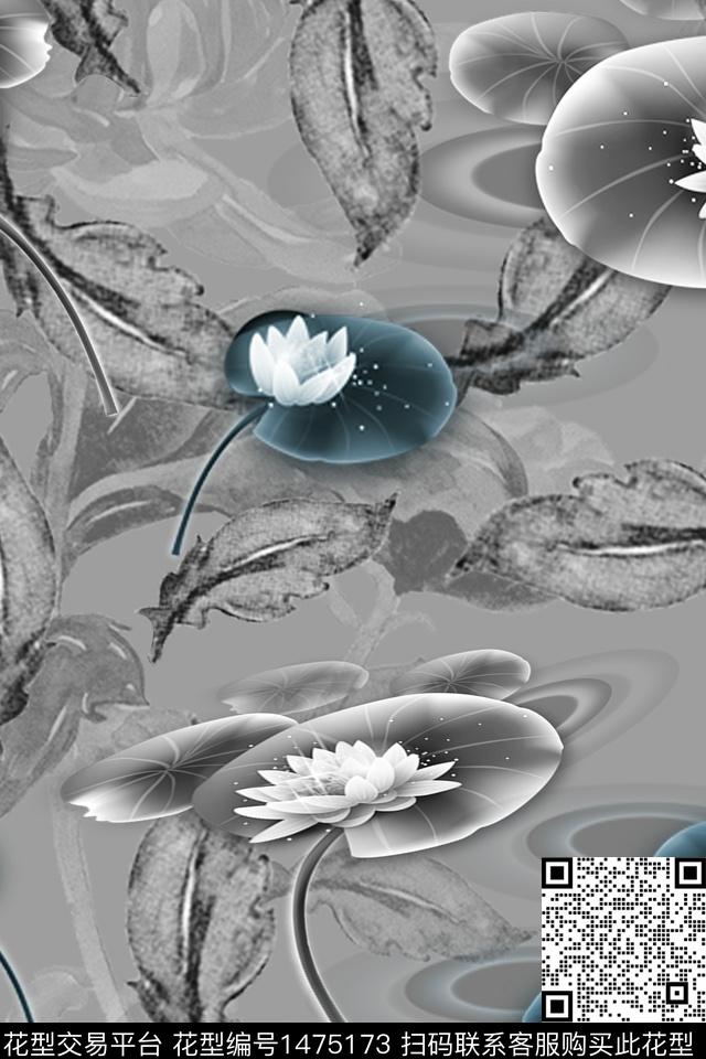 荷花花卉数码印花华亿平台下载（图片编号: 1475173） - 瓦栏（Walan）